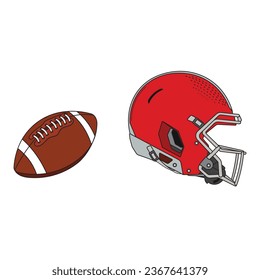 Cartoon Vector illustration rugby ball and helmet sport icon Isolated on White Background