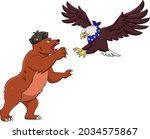 Cartoon vector illustration of a Russian bear vs American eagle