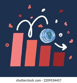 Dibujo ilustrativo de la inflación rusa del rublo. Sanciones y crisis en Rusia sobre fondo oscuro