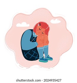 Cartoon vector illustration of sad girl.