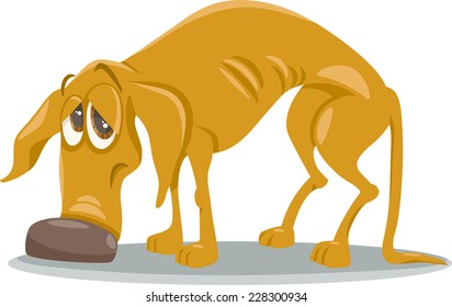 Cartoon Vector Illustration of Sad Homeless Dog Animal