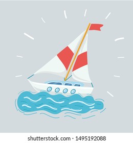 Cartoon vector illustration of sailing boat race on white background on white bacgkround.