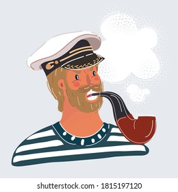 Cartoon, Vektorgrafik von Seemann, Kapitän, einzeln auf weißem Hintergrund. Raucherpfeife für Meeressäuger