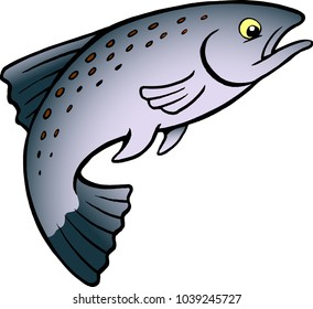 Cartoon Vector Illustration Of A Salmon Or Trout Fish