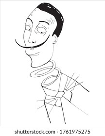 Cartoon vector illustration. Salvador Dali  portrait