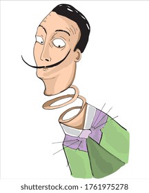 Cartoon Vector Illustration. Salvador Dali  Portrait