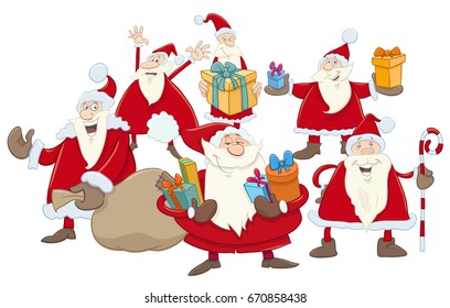 Cartoon Vector Illustration of Santa Characters Group on Christmas Time