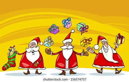 Cartoon Vector Illustration of Santa Claus Characters Group with Christmas Presents or Gifts