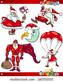 Cartoon Vector Illustration of Santa Claus or Papa Noel, Presents, Gifts and other Christmas Themes set