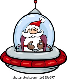 Cartoon Vector Illustration of Santa Claus flying in Spaceship on Christmas Time