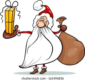 Cartoon Vector Illustration of Santa Claus with Sack and Christmas Present