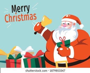 Cartoon vector illustration of Santa Claus and decorated presents