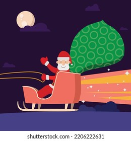 Cartoon vector illustration of Santa Claus and Christmas tree with gifts. Winter holiday design elements on white. Cute and funny retro characters. For new year cards, banners
