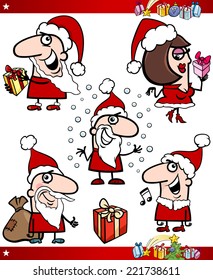 Cartoon Vector Illustration of Santa Claus or Papa Noel, Presents, Gifts and other Christmas Themes set