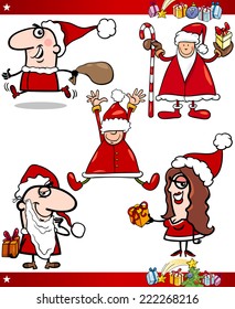 Cartoon Vector Illustration of Santa Claus or Papa Noel, Presents, Gifts and other Christmas Themes set