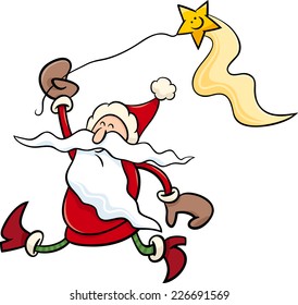 Cartoon Vector Illustration of Santa Claus Character with Christmas Star