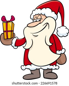 Cartoon Vector Illustration of Santa Claus Character with Christmas Present