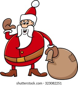 Cartoon Vector Illustration of Santa Claus with Sack on Christmas Time