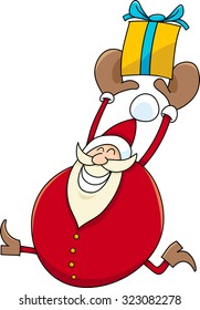 Cartoon Vector Illustration of Santa Claus with Christmas Present