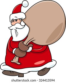 Cartoon Vector Illustration of Santa Claus Walking with Sack on Christmas Time