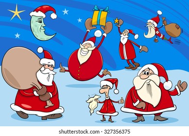 Cartoon Vector Illustration of Santa Claus Characters Group on Christmas Time