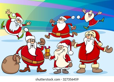 Cartoon Vector Illustration of Santa Claus Characters Group Christmas Theme