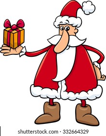 Cartoon Vector Illustration of Santa Claus with Christmas Gift