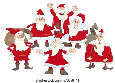 Cartoon Vector Illustration of Santa Claus Christmas Characters Group