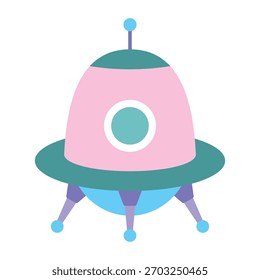 Ilustración vectorial de dibujos animados de satélite aislado en blanco, elemento de impresión para niños, diseño de estilo plano