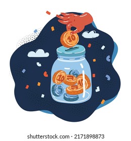 Cartoon vector illustration of saving jar with coin over dark background