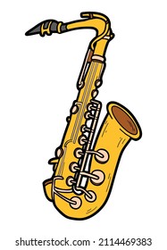 Cartoon vector illustration, Saxophone. Colorful musical instrument