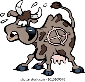 Cartoon Vector Illustration Of A A Scared Cow In The Shot Line