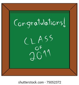 Cartoon vector illustration of a school blackboard with the words "Congratulations! Class of 2011"