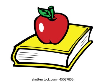 cartoon vector illustration school book apple