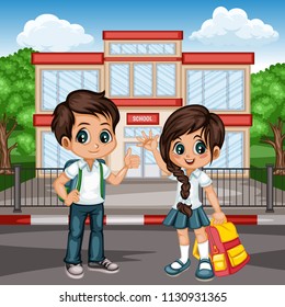 Boy Girl Going School Cartoon Images Stock Photos Vectors Shutterstock