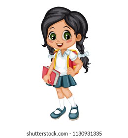 Cartoon Vector Illustration School Girl Backpack Stock Vector (Royalty ...