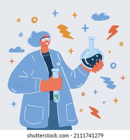 Cartoon vector illustration of scientist working at the laboratory