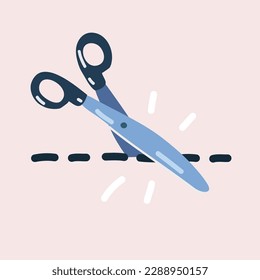Cartoon, Vektorgrafik von Scheren mit Schnittlinien. Coupon-Schneidesymbol.