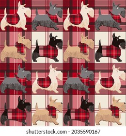 A cartoon vector illustration of scottish terrier, cute puppies. Dog character. 