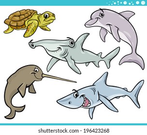 Cartoon Vector Illustration of Sea Life Animals Set