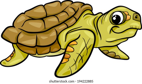 Cartoon Vector Illustration of Sea Turtle Reptile Animal