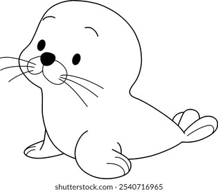 cartoon vector illustration of seal isolated on white background. For kids coloring book.