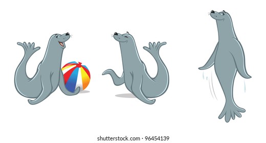 cartoon vector illustration of seal poses