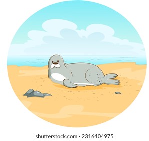 ilustración vectorial de una foca que descansa en una playa de arena