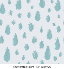 Cartoon vector illustration of Seamless rain drop green pattern on white.