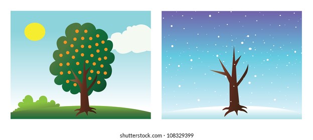 cartoon vector illustration of seasons tree