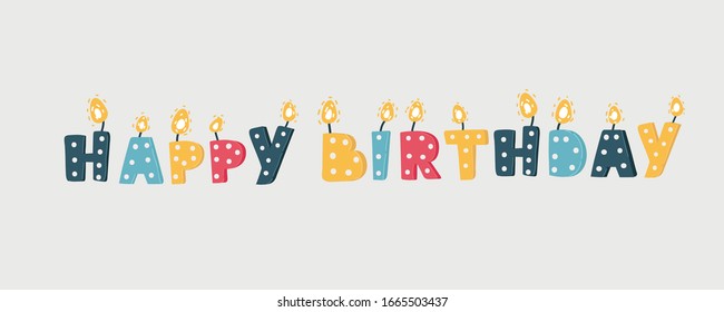 Cartoon vector illustration of Set of birthday greeting cards design. Candles letters concept.