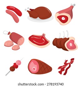 A cartoon vector illustration set of cold cuts.