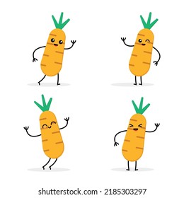 cartoon vector illustration set of cute carrot vegetable characters, great for food, vegetables and kids themes