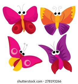 A cartoon vector illustration set of cute butterflies.